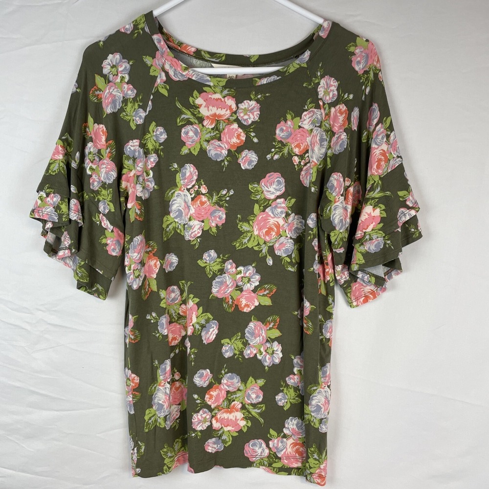 Matilda Jane Blouse Women's Size‎ Extra Small Flare Sleeve Floral Green Boho - Picture 2 of 9